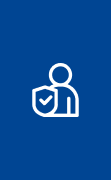 White icon of a person with a shield featuring a checkmark in front, set against a solid blue background. The image suggests security, protection, or user verification—ideal for affordable contractors specializing in residential roofing.