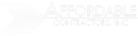 Logo for Affordable Contractors, Inc. featuring a series of left-pointing chevrons, with the company name in large, bold letters—perfect for Miami residential roofing and commercial roofing services.
